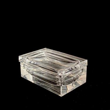 Vintage Modern Art Glass Crystal Trinket / Jewelry Box with Lid Modernist Minimalist Design 