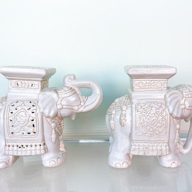 Pair of Ceramic Elephant Garden Seats
