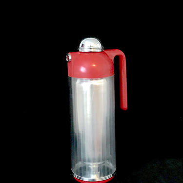 Vintage Mid Century Modern Thermal Vacuum Jug Pitcher Carafe Thermos Red &amp; Clear Plastic Fire Extinguisher Design MCM Retro Kitchenware 60s 