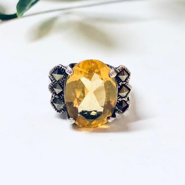 Vintage Silver Ring, Citrine Ring, Oval Cut Gemstone, Marcasite Jewelry, Vintage Jewelry, Promise Ring, Engagement Jewelry, Statement Ring 