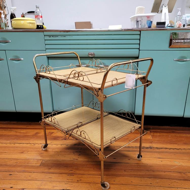 Brass and Enamel Collapsible Bar Cart