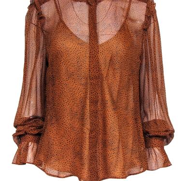 7 For All Mankind - Rusty Brown & Black Spotted Silk Sheer Blouse w/ Camisole Sz M