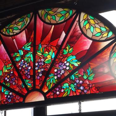 Red Arched Stained Glass w Grapes