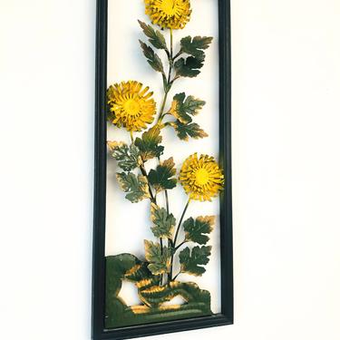 Mid Century Metal Yellow Floral Wall Hanging 