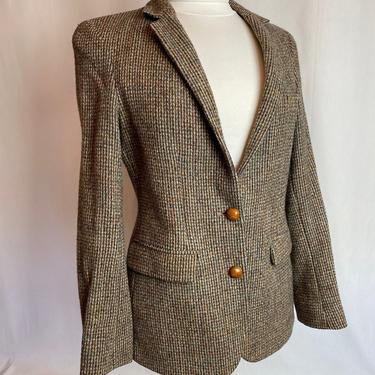 Hot 70’s wool tweed plaid blazer~ fitted neutral tones~ androgynous~ nubby textured wool 1970’s boho hipster size MEDIUM 