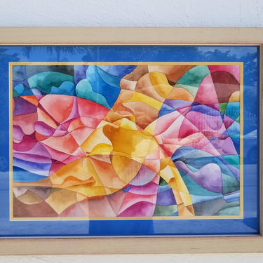 1980's R. Ramsdell  Colorful Abstract  Painting . 