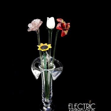 15&amp;quot; Vintage Jack-in-the-Pulpit Art Glass Vase  || Large Clear Glass Abstract Flower Bloom Vase 