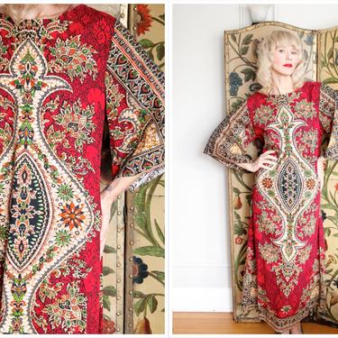 Late 1960s Maxi Dress // Thai Batik Maxi Cotton Dress // vintage 60s gown 