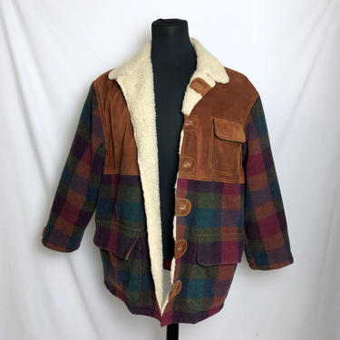 Vintage 1980s Mens Brooksfield Hunters Jacket, Vintage Suede Jacket, Shearling Lining, Mens Coat, Mens Large by Mo
