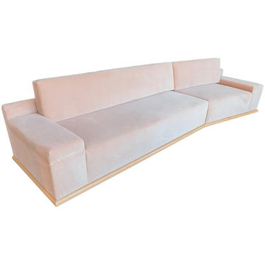 Custom Sectional Sofa in Blush Pink Velvet with Maple Wood Base