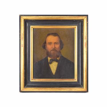 Finely Rendered 19th Century Portrait Youngish Man in Black w Bow Tie &amp; Beard 