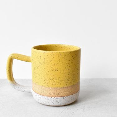 Speckled Stoneware Yellow and White Simple Color Block Handmade Ceramics Mug 