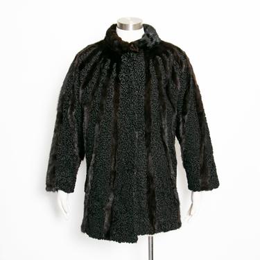 1950s Fur Coat Black Persian Lamb Mink Stripes  L / M 