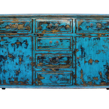 Oriental Distressed Rustic Blue Credenza Sideboard Buffet Table Cabinet cs3151E 