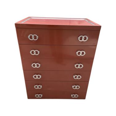 Red Metal Tall Boy Chest of Drawers