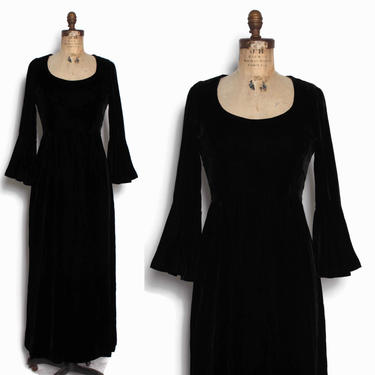 Vintage 60s VICTOR COSTA Dress / 1960s Black Velvet Trumpet Sleeve Romantica Maxi Dress by luckyvintageseattle