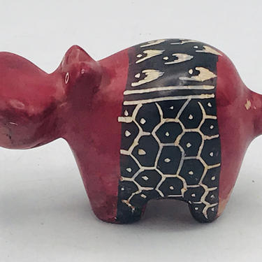 Vintage Carved Soapstone Hippo Red and Black Primitive  Carving Kenya Africa- 