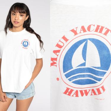 Maui Hawaii Shirt 80s Maui Yacht Club Tee Shirt Sailboat Tshirt 1980s Graphic Tshirt Tropical Vintage Travel White Medium 