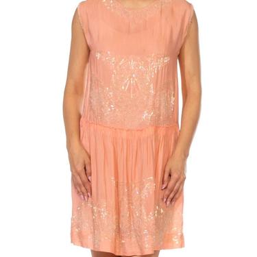 1920S Baby Pink Silk Blend Beaded Pastel Flapper Cocktail Dress 