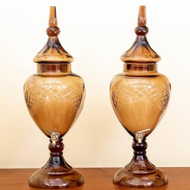 Monumental Bohemian Art Glass Covered Urn Beverage Dispenser With Spigot 