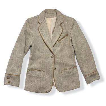 Vintage Women's Wool HERRINGBONE TWEED Jacket ~ S ~ Blazer / Sport Coat ~ Belted Back 