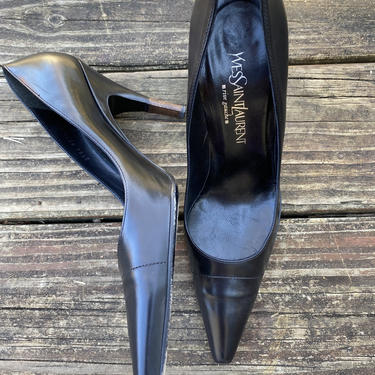 Vintage Yves Saint Laurent YSL Y2k Leather Designer Pumps Stilettos Shoes size 40 9-9.5 