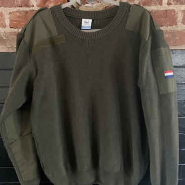 Vintage Mens Army Sweater Netherlands Military Sweater Olive Green Olive Drab Pullover 