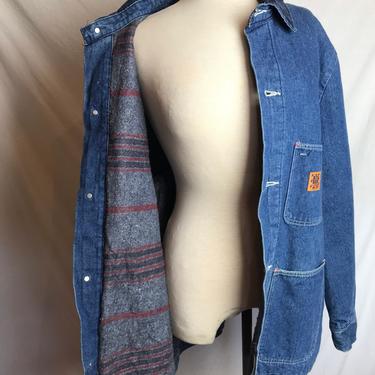 Vintage denim chore coat~ Big Ben ~ 70s 80’s classic workwear~ men’s size 44 medium blue faded distressed blue jean jacket XL 