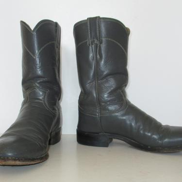 Vintage 1980s Justin Roper Cowboy Boots, Size 7 1/2D Men, gray leather 