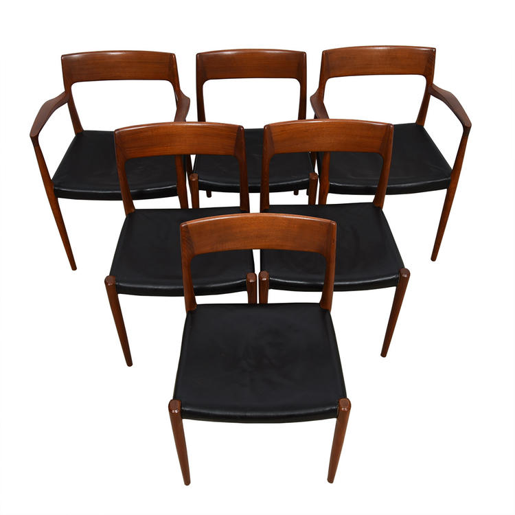 Set of 6 (2 Arm + 4 Side) Danish #77 Teak Niels Moller Dining Chairs