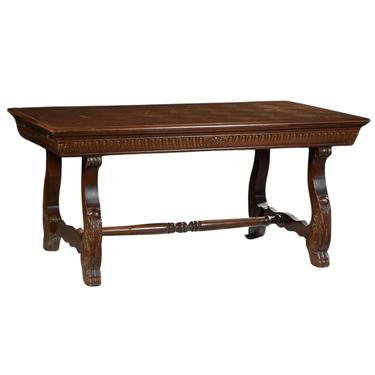 Table, Dining, Carved Oak, Spanish Renaissance Style, Parquetry Top, 1900's!