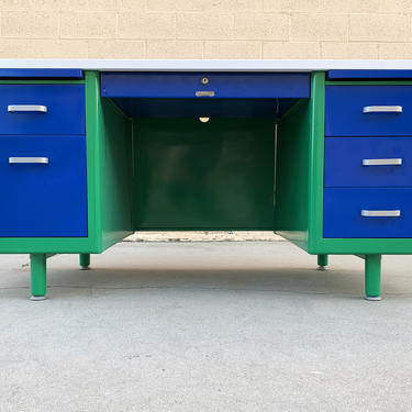 McDowell Craig Tanker Desk Refinished in Bauhaus Colors, In Stock and Ready to Ship