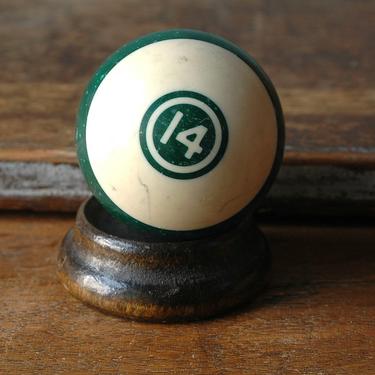 Green &amp; White 14 Billiard Pool Ball 2.25&amp;quot; Fourteen Stripe Stripes Number Paperweight Decor Plastic Bakelite Retro Pool Accessories Number 