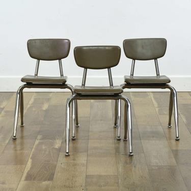 Set Of 3 Vintage Industrial Stackable School Chairs