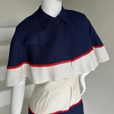 Incredible 1950s Natlynn Label Red White and Blue Wiggle Dress and Cape Vintage 34 Bust Vintage 