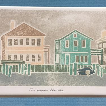 Original Signed Print by Dick Reese 'Summer Homes' 1977 