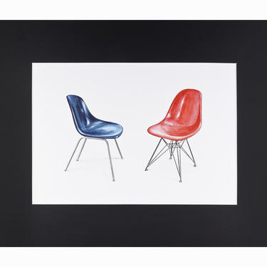 Watercolor Painting Eames Molded Plastic Chair Interior Design Mid Century Modern 
