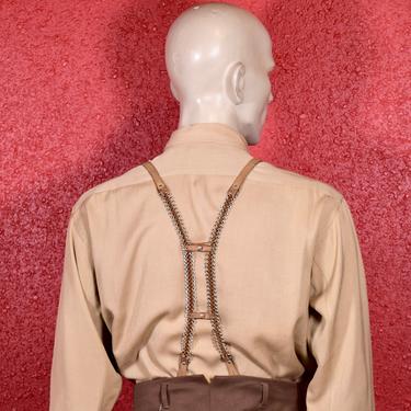 Unusual Early 20th Century Metal Spring And Pigskin Braces / Suspenders. 