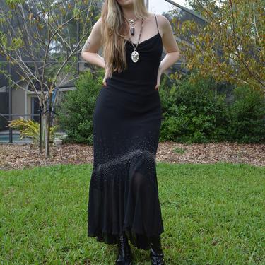 Black beaded dress / high low dress / asymmetrical black dress / black formal dress / vintage black dress / black 90s dress / beaded dress 