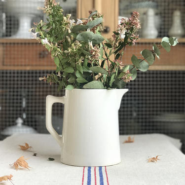 Beautiful white vintage French ironstone pitcher, vase 