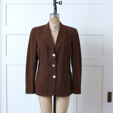 womens vintage brown wool blazer •  1970s does 1930s patch pocket menswear tailored jacket 