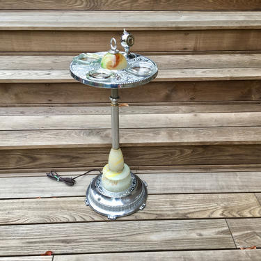 Ashtray Stand, Illuminated, Slag Agate Glass with Lighter, Armitage of Chicago 