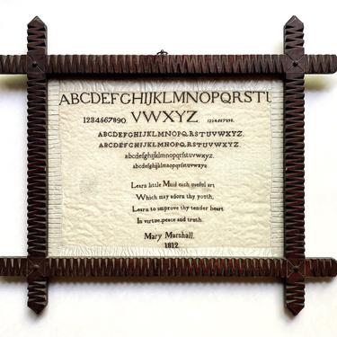 Antique English 1812 Signed Needlepoint Sampler in Folk Art Frame from M Finkel by templeofvintage