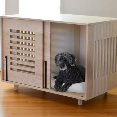 Beautiful Light wood Dog Crate, Dog crate furniture, Solid wood dog kennel, Double dog kennel, Dog crate solution, Non toxic furniture 