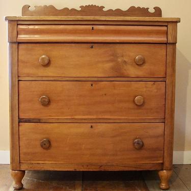 American 4 Drawer Chest in Pine with Scalloped Backsplash, Circa 1850