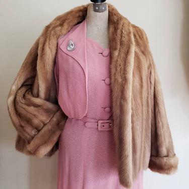 1950s Honey Brown Mink Fur Jacket / 50s Caramel Mink Fur Wedding Bride Wing Sleeves / Large / AS IS 