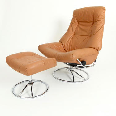 Leather Reclining Lounge Chair & Ottoman From Norway
