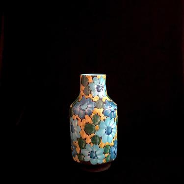 Vintage Mid Century Modern Italian Pottery Ceramic Vase Raymor Alvino Bagni Floral Theme Heavy Glaze Green Aqua 1960s 