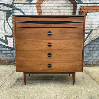 Mid-Century Modern Arne Vodder style solid walnut 5 drawer tall dresser danish modern 