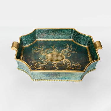 Josef Ekberg., Swedish Art Deco ceramic tray with notched corners.